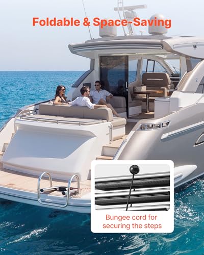 VEVOR Boat Ladder, 4 Steps Stainless Steel Telescoping Folding Swim Deck Ladder for Rear Entry Inboard, 600lbs Capacity with Wide Non-Slip Steps & Handrails, for Outboards, Yacht, Pontoon Boat - size: 4 Steps