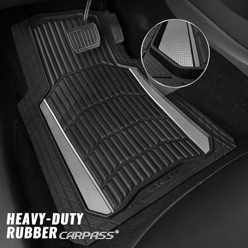 CAR PASS Heavy Duty Rubber Car Floor Mats, Deep Waterproof Car Floor Mats All Weather, Aluminum Film Floor Mats for Cars Non-Slip Universal Trim to Fit for SUVs Trucks Sedans Vans, Black Grey Metallic - color: Black Gray