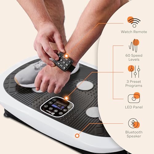 Lifepro Rumblex Plus/Pro 4D Vibration Plate Exercise Machine with 60 Speeds | 3 Motors, 7 Training Modes, Bluetooth Speaker, Wristband Remote — Vibration Plate for Lymphatic Drainage, Muscle Activation - color: White, size: Small