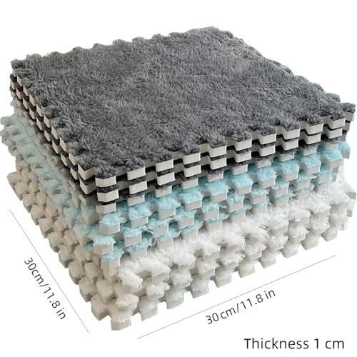 12pcs Carpet Squares Puzzle Floor Mat, Plush Interlocking Carpet Tiles, Anti Slip EVA Foam Jigsaw Floor Tiles, Build A Safe Area for Bedroom Playroom (Beige+Coffee) - color: Beige+coffee