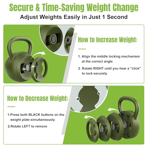 Hezeyferg 2-in-1 Adjustable Kettlebell for Home Gym Strength Training | 15-45 LB Kettlebells Weight Set, 4.8-30 LB Dumbbell Weights, with Wide Grip, for Men/Women Full Body Exercise - color: Green