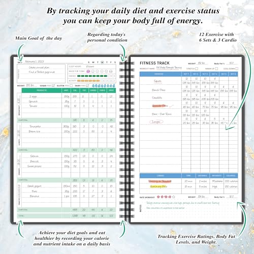 Wellness Planner & Fitness Log - Daily Diet & Health Journal with Weight Loss, Wellness Journal Notebook for Tracking Fitness, Sleep, Nutrition, Meal, Habits, A5(5.8 x 8.6 inch) (Black Golden) - color: Black Golden