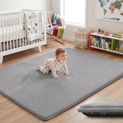 1.5" Thick Baby Play Mat for Floor, 59x79 Playpen Mat, Pro Soft Flannel Foam Mats Toddler Infant Kids Crawling for Nursery Rug Playroom Living Room Waterproof Easy Care Non-Slip (Dark Grey) - color: Dark Grey, size: 59"x79"x1.5"