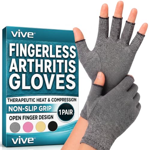 Vive Arthritis Gloves - Men, Women Rheumatoid Compression Hand Glove | Osteoarthritis- Arthritic Joint Pain Relief - Carpal Tunnel Wrist Support - Open Finger, Fingerless Thumb for Computer Typing - color: Grey, size: X-Small