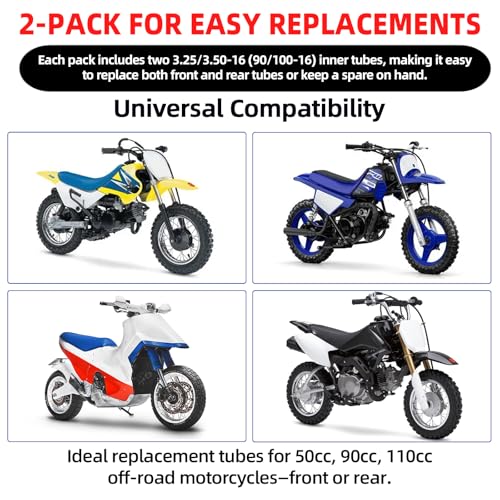 AR-PRO (2-Pack) 3.00-16 3.25/3.50-16 Inner Tubes for Dirt Bike and Off-Road Motorcycles – Heavy-Duty Butyl Rubber Tubes Compatible with 90/100-16 100/80-16 100/90-16 Tires with TR4 Straight Valve Stem - size: 3.25/3.50-16 (90/100-16)