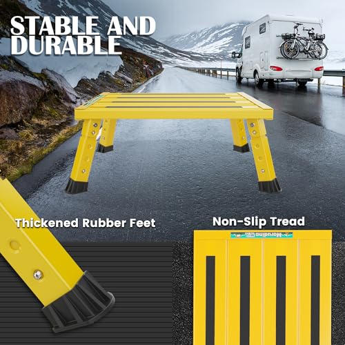 Marudina Large Platform RV Steps, 3-Level Adjustable Height Aluminum Folding Step Stool, Light Folding Anti-skidding RV Step, Supports Up to 1,000 lb (17.5" X 13.5" Large Platform) | 17.5"x13.5" Large Platform,Aluminum Frame,Non-Slip Rubber Feet,Quick Fol