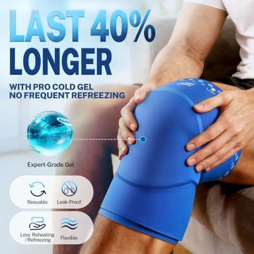 Knee Ice Pack Wrap Sleeve Thickened Core for Knee Pain, Targeted Swelling Relief During Recovery, Soft Flexible Gel, No Slip Compression Fit, Reusable Hot Cold Therapy for Post Activity, M - size: M