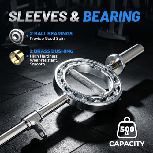 47” Chrome Steel Rotating Tricep Bar, 500LB | Eye-shape bar with 25mm knurled rotating handles, 2-inch Olympic plate fit, and cable machine compatibility