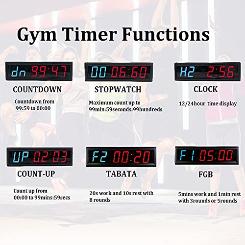 Workout Timer Wall Interval Clock Count Down/Up Stopwatch with Remote (2.3inch Blue and Red) - color: 2.3inch Blue and Red