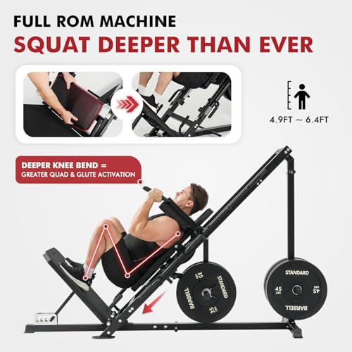 Mikolo Leg Press Hack Squat Machine Combo, Leg Press Machines for Home Gym with Linear Bearing, Hack Squat Machine with Rear and Front Band Pegs, Leg Machine for Full Range Leg Training - style: 230LB DD09 Lean Combo (Colored)