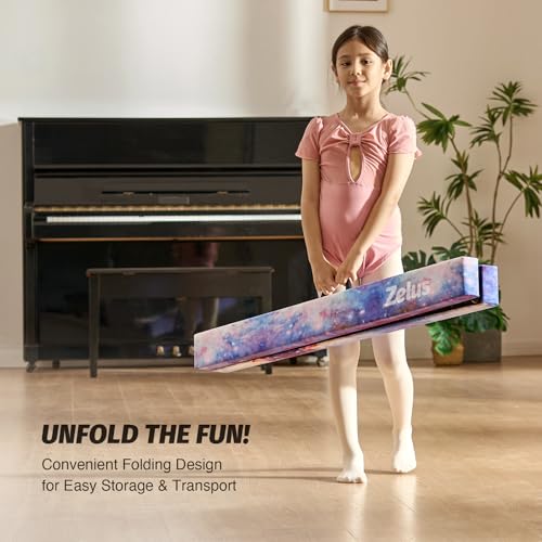 ZELUS 8' Folding Gymnastics Balance Beam, Floor Balance Beam w/Carry Handles Anti-Slip Base for Kids, Beginners & Professional Gymnasts - color: Star