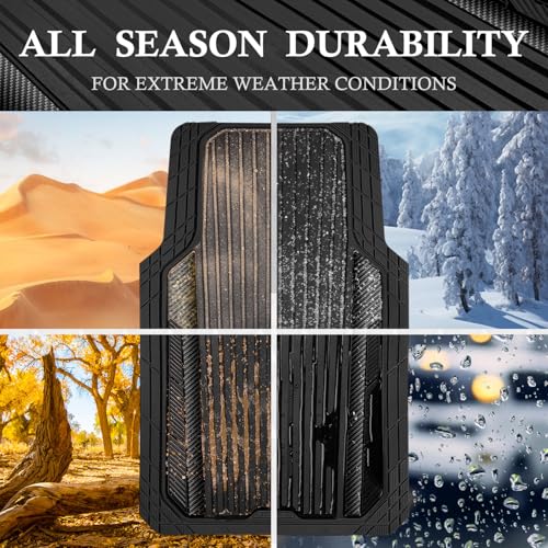 CAR PASS Heavy Duty Rubber Car Mats Metallic,Aluminum Film All Weather Floor Mats Waterproof Universal Trim to Fit SUVs Sedans Vans 4 Piece Anodized Deep Dish Two-Tone Sporty Carbon Fiber Black Chrome - color: Black Carbon Fiber