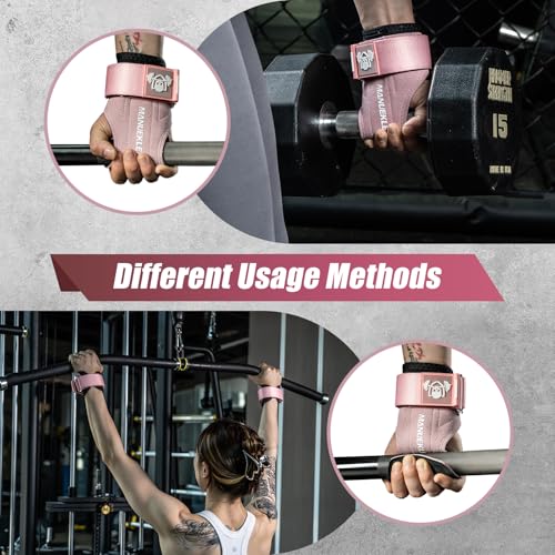MANUEKLEAR Gym Straps Weight Lifting, Double Leather Lifting Straps for Men Deadlift with Cushion Wrist Loop, Gym Lifting Wrist Wraps for Weightlifting - color: Size S - Pink