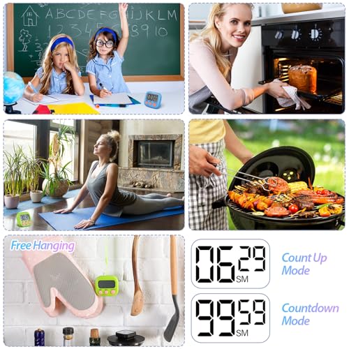 Weewooday 24 Pcs Small Digital Kitchen Timer Magnetic Back and Switch Minute Second Count up Countdown Big LCD Display Loud Alarm for Teacher Cooking Baking (Blue,Green) - color: Blue, Green