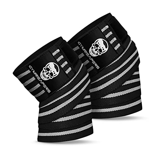 Gymreapers Knee Wraps for Squats and Powerlifting 72 Inch Compression Wraps with Strap for Men & Women Weightlifting Support - color: White