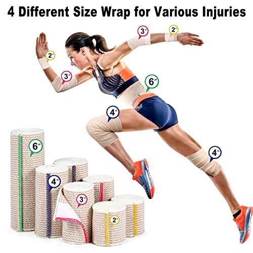 FRESINIDER Premium Elastic Bandage Wrap (7pack) Self Adhesive Cotton Latex Free Compression Bandage Wrap with Touch Closure at Both Ends, Support & First Aid for Sports, Medical, and Injury Recovery - color: 7 Pack Mix (2, 3, 4, 6 Inches)