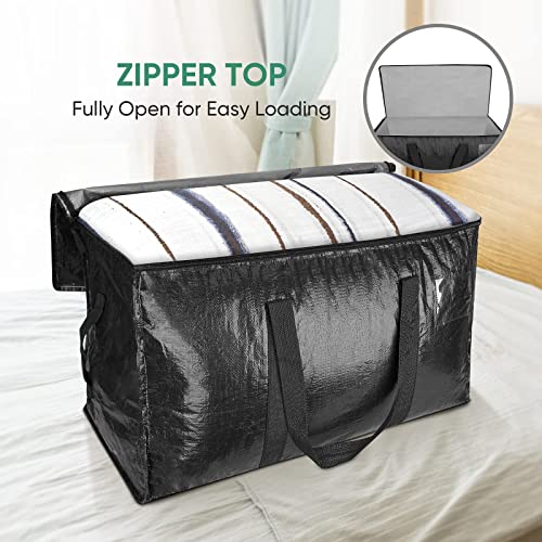 BALEINE 4-Pack Oversized Moving Bags with Reinforced Handles, Heavy-Duty Storage Tote for Clothes, Moving Supplies (Black, 4-Pack) - color: Black, size: 4-Pack