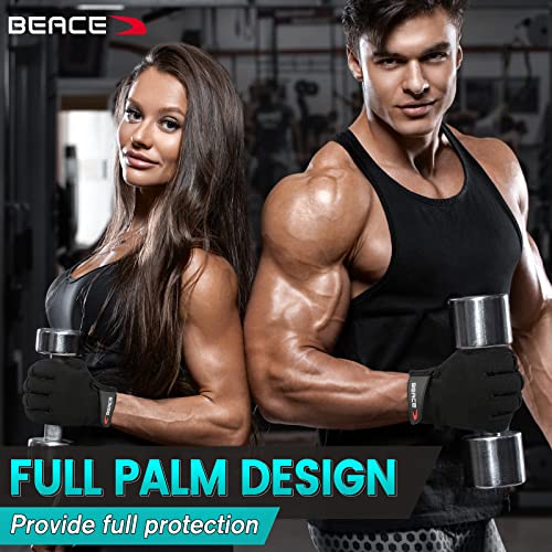 BEACE Full Finger Weight Lifting Gym Gloves with Anti-Slip Leather Palm for Workout Exercise Training Fitness and Bodybuilding for Men & Women - size: X-Large
