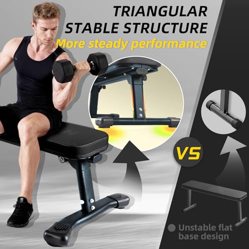 Flat Weight Bench, 2.4 Inch Thick Pad Workout Bench 660 LBS Bench Press Exercise Equipment for Home Gym Strength Weight Training - color: Black, size: 43 in Foldable