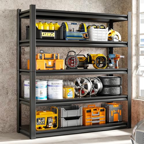 72" H Garage Shelving Unit, Garage Storage Shelves 2500LBS Heavy Duty Shelving, Adjustable 5 Tier Metal Shelving Utility Shelf, Storage Rack for Industrial, Warehouse, Basement (16" D*36" W*72" H) - size: 16" D*36" W*72" H