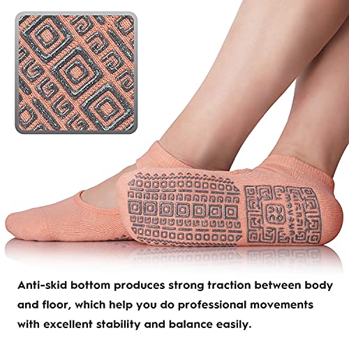 unenow Non Slip Grip Yoga Socks for Women with Cushion for Pilates, Barre, Home - color: 3 Pairs-pink/Light Blue/Beige