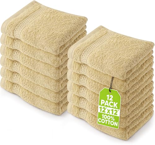 Utopia Towels 12 Pack Premium Wash Cloths Set, 12 by 12 Inches, 100% Cotton Ring Spun, Highly Absorbent and Soft Feel Essential Washcloths for Bathroom, Spa, Gym, and Face, Champagne - color: Beige, size: 12 Wash Cloths