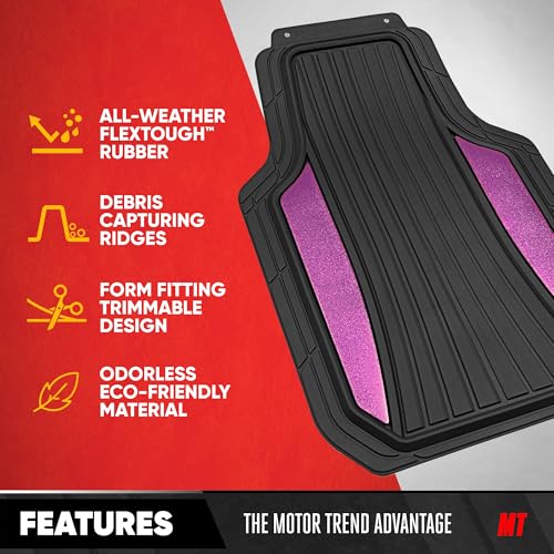 Motor Trend ChromeTech Car Floor Mats Full Set - Durable Rubber Floor Mats for Cars with Two Tone Accent, All Weather Interior Protection for Front and Rear with Non-Slip Backing, Black & Pink - color: Black & Pink