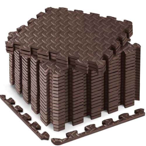 18pcs Puzzle Exercise Mat, 12.6"x12.6"x0.4", 18sqft EVA Interlocking Foam Floor Tiles, Protective, Water-Resistant Flooring for Home Gym & Workout Equipment - color: Cocoa Brown