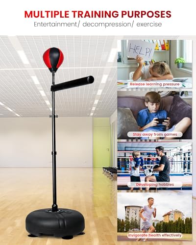 INNOLIFE Boxing Bar with Punching Bag for Kids, Adjustable Height Boxing Spinning Bar, Speed Trainer Free Standing Reflex Punching Ball Boxing Equipment for 7-12 Years
