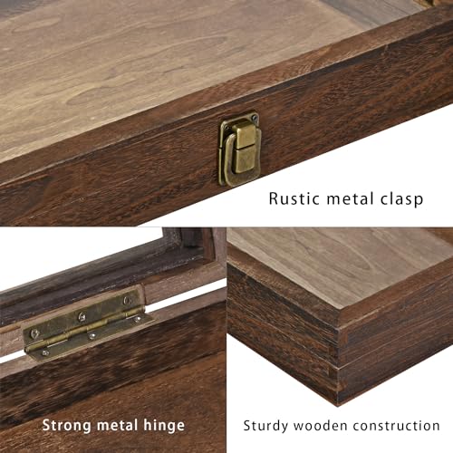 MOOCA Temper Glass Top Jewelry Display Case with Tempered Glass Lid and 54 Clip Body Jewelry Display Pad for Belly Button Rings, Tongue Rings, and Industrial Barbell Organizer, Brown Tray-White Pad - color: White Pad with Brown Wood Case