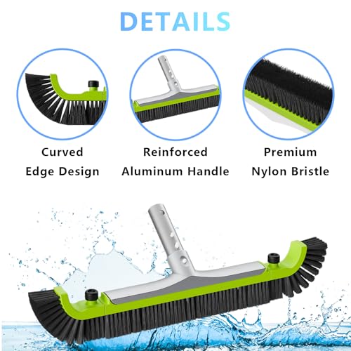 Sepetrel 20” Pool Brush Head for Cleaning Walls,Heavy Duty Inground/Above Ground Swimming Pool Scrub Brushes with Premium Strong Bristle & Reinforced Aluminium Back - size: 20" Curved Edge