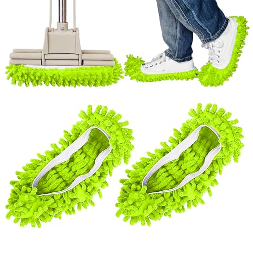 1 Pair Floor Cleaning Mop Slippers Set, Slip On Mopping Accessories for Indoor Household Floor Care and Daily Cleaning Tasks(Green) - color: Green