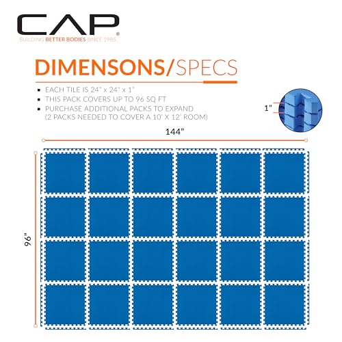 CAP Puzzle Exercise Mats | 1” Thick EVA Interlocking Foam Tiles for Home Gym Flooring | Multiple Options - color: T - Blue, style: 24 Tiles (96 SQ FT)