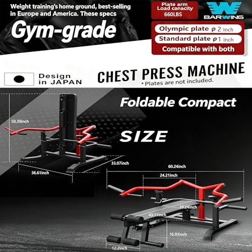 Chest Press Machine for Home Gym with Independent Arms, Plate Loaded | 1900LB Capacity • Adjustable Flat & Incline Bench • Olympic Plates • Independent Press Arms for Safe Strength Training