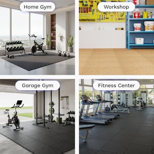 AIRHOP 1'' Ultra-Thick 48 Sq Ft Rubber Top Gym Flooring for Home Gym | 12 Tiles, High Density EVA Foam, Waterproof & Non-Slip Rubber, Interlocking Puzzle Mats, Heavy Duty Floor Protection, 24"x24" - color: Wood, size: 48 Sq Ft (12 Tiles)