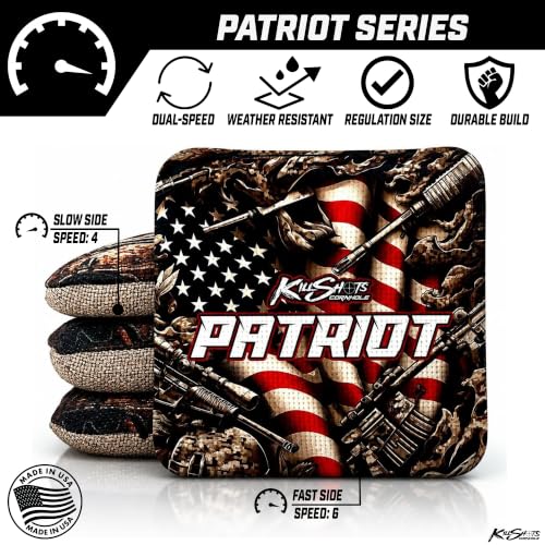 Killshots Cornhole | Patriot Series | Limited Edition | Premium Cornhole Bags | Premium Quality | Dual-Speed | Durable & Weather Resistant | Set of 4 Bags - color: Tree Camo