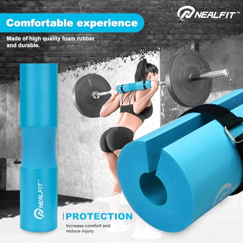 NEALFIT Barbell Pad Squat Pad for Squats—Squat Bar Pad—Great for Weightlifting,Lunges and Hip Thrusts—Foam Sponge Pad—Fit Standard and Olympic Bars Perfectly - color: Cyan