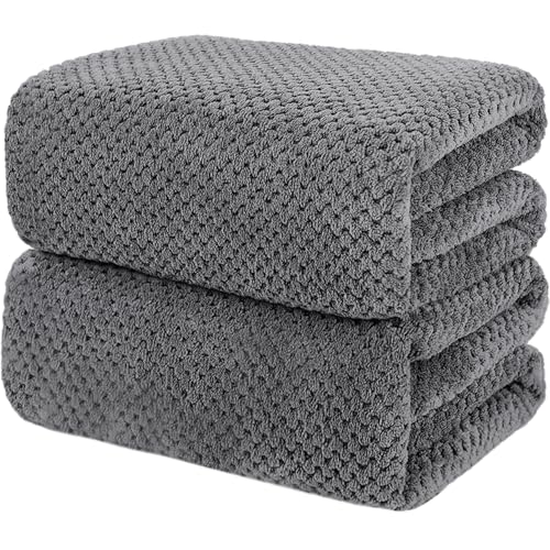 2 Pack Bath Towel Set, Lightweight Waffle Bath Towel Set, Microfiber Super Soft Highly Absorbent, Sturdy Quick Drying Towels for Bathroom, Gym, Sports, Yoga (2 Piece 27" x 55", Light Grey) - color: Lightgrey, size: 27 x 55 Inch
