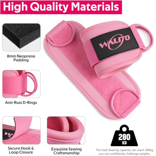 WALITO Gym Ankle Straps for Cable Machines Women & Men - Glute Kickback Ankle Cuff, Adjustable Cable Machine Accessories for Leg Extensions, Hip Abductors & Lower Body Workouts - color: Pair - Pink