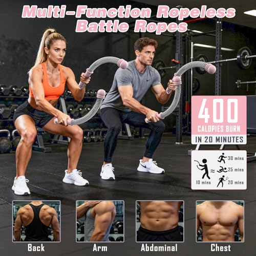 Ropeless Battle Ropes for Home Gym, Portable Cordless with Storage Bag & 8 Adjustable Weight Rings, Heavy Duty Fitness Rope for HIIT, Strength, High Calorie Burn & Low-Impact Cardio for Men & Women - color: Pink