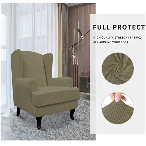 Easy-Going Stretch Wingback Chair Sofa Slipcover 2-Piece Sofa Cover Furniture Protector Couch Soft with Elastic Bottom, Spandex Jacquard Fabric Small Checks Khaki - color: Khaki