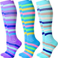 IRAMY Compression Socks Women Ankle Support Gradient Compression Wicking Moisture Knee High Socks 3 Packs - color: Blue+purple+light Green-3 Packs, size: Large