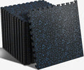 SUPERJARE 0.56'' Thick 12 Pcs 48 Sq Ft Rubber Top Exercise Equipment Mats, High Density EVA Foam Mats with Rubber Top, Interlocking Gym Flooring for Home Gym, Protective Workout Mat, Black/Blue - size: 12 Tiles (48 Sq Ft)