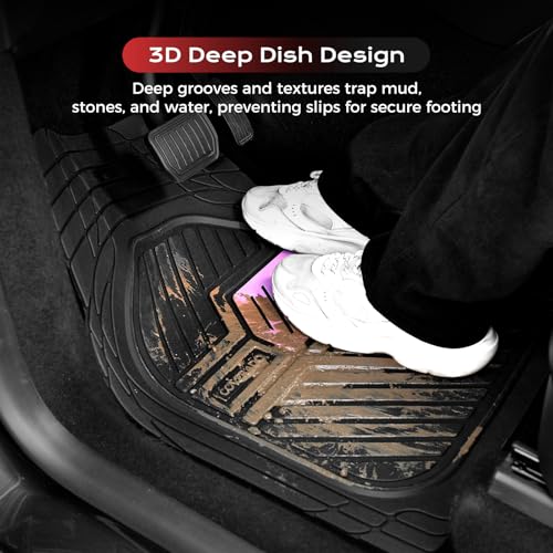 Coverado Floor Mats for Cars, Black and Pink Rubber Car Mats Full Set, Deep Dish Waterproof Universal Trim-to-Fit Car Floor Mats, Durable All Weather Automotive Car Mats for Cars Trucks SUV - color: Black&Pink