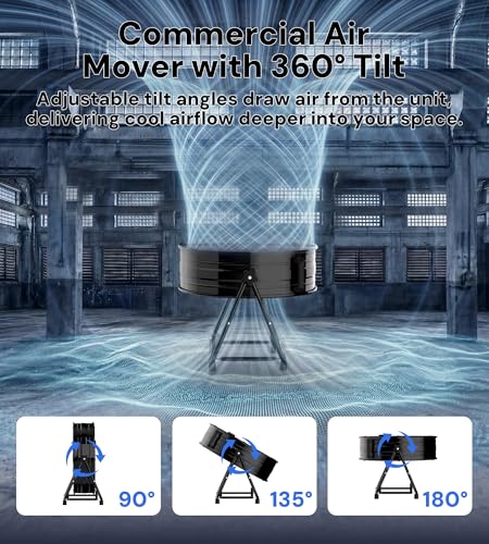 Landeagle 24 Inch High Velocity Industrial Floor Fan with Metal Construction, 8800CFM Heavy Duty Drum Fan for Garage Shop Warehouse, Large Commercial Barrel with 3-Speed, 360°Tilt Castors, Black