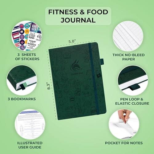Clever Fox Fitness & Food Journal, Workout Planner, 5.8"x8.3" Forest Green | Lasts 3 months, undated hardcover exercise & weight loss journal for women, gym, diet, meal tracker, calorie counter book - color: Forest Green, size: A5 (5.8'' x 8.3'')