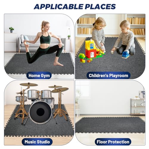 Focusound 20Pcs Sound Absorbing Interlocking Drum Rug, 11.8 x 11.8 x 0.4 inches High Density Soundproof Floor Mats, Non-Slip Anti Vibration Piano Carpet Drum Mat for Music Studio, Grey - color: Gray