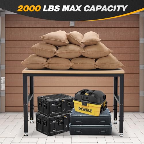 Antifir 48” Adjustable Workbench，Heavy Duty Wood Work Bench 2000 Lbs Load Capacity,Work Table with Power Outlet for Garage, Workshop, Office, Home - size: 48x20" With Socket