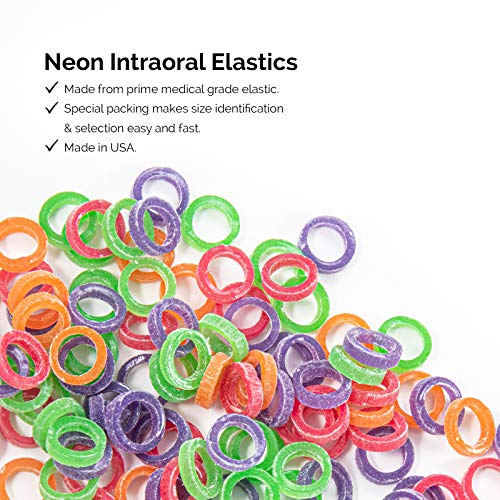 JMU Orthodontic Elastics 3/16 Medium, 100 Pack Dental Rubber Bands | Orthodontic Rubber Bands for Braces, Intraoral Elastic Bands, Latex Free, 4.5 oz, Neon, Made in USA - size: 3/16 Medium