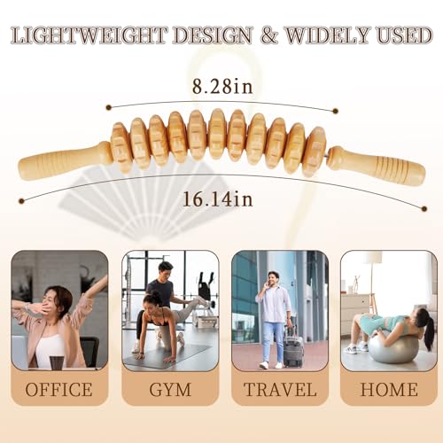 Liitrton Wooden Massage Roller for Legs, Curved Massage Roller Stick | Smooth Body Roller, Wood Therapy Massage Tools for Trigger Points Relief, Sore Muscle Recovery - color: Curved-11-wheel